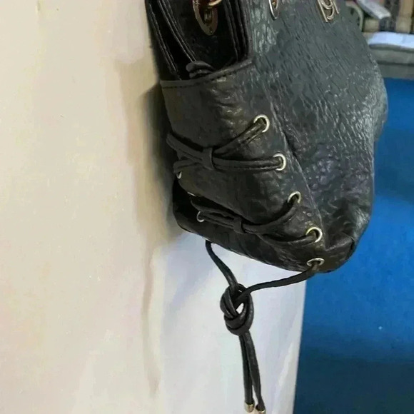 Black Bebe Shoulder Handbag with Silver Hardware Textured Crocodile Purse - Picture 6 of 14